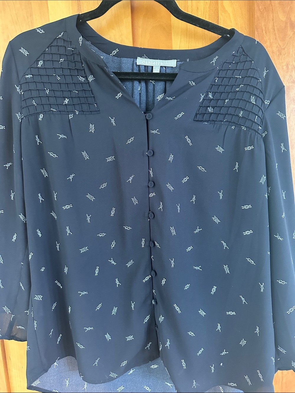 Daniel Rainn Navy Printed Button-Front Long Sleeve Top